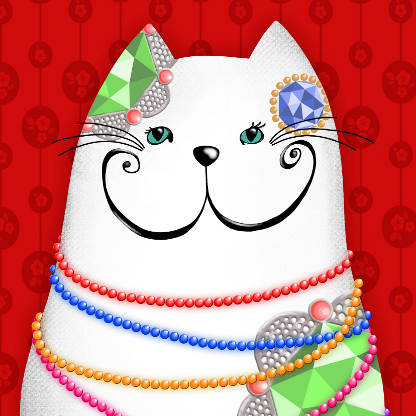 Dierenkaart witte kat sieraden - Kinderkaarten Kinderkaarten - Dierenkaart witte kat sieraden