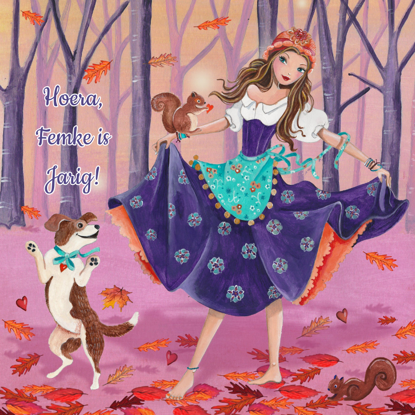 Kinderkaarten - Gypsy meisje herfst hond jarig