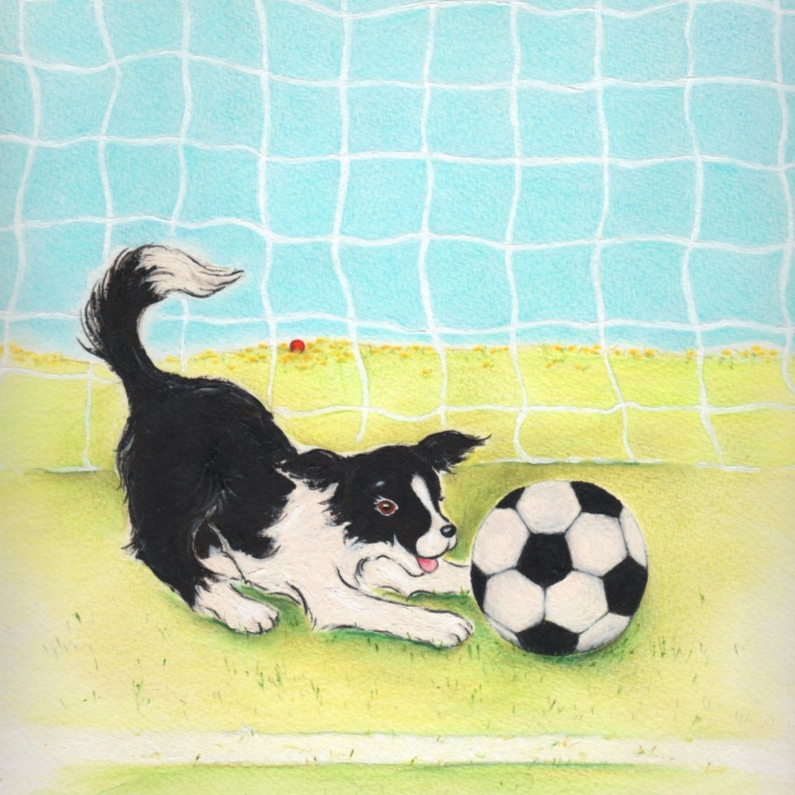 Hondje Sendie met de voetbal - Kinderkaarten Kinderkaarten - Hondje Sendie met de voetbal