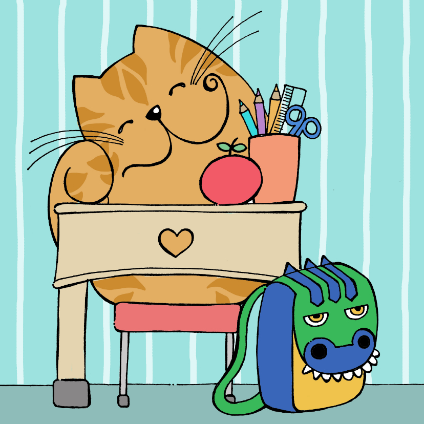 Kinderkaart - kat op school - Kinderkaarten Kinderkaarten - Kinderkaart - kat op school
