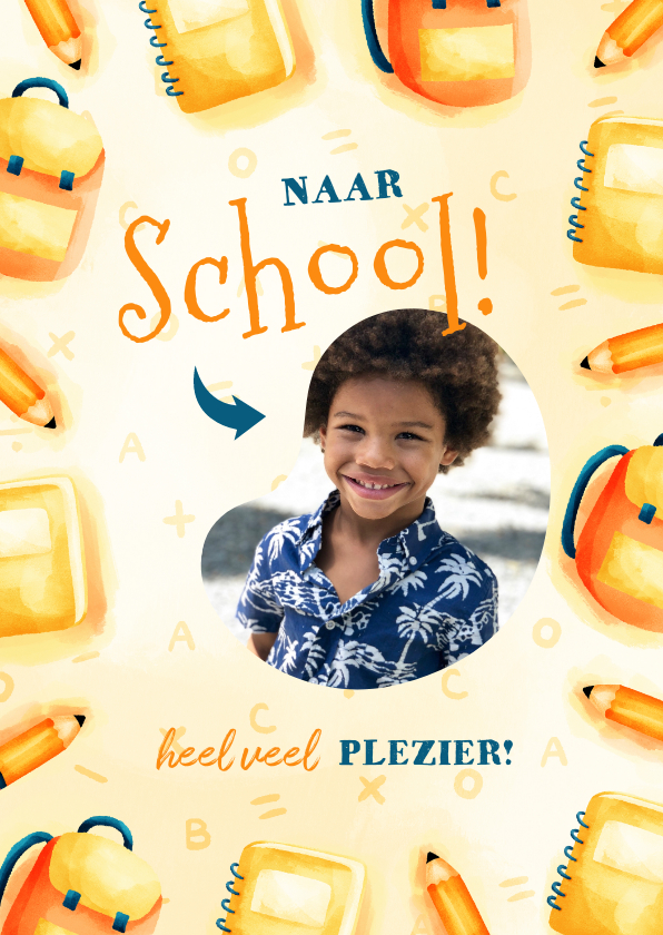 Kinderkaart naar school met foto en rugtasjes - Kinderkaarten Kinderkaarten - Kinderkaart naar school met foto en rugtasjes