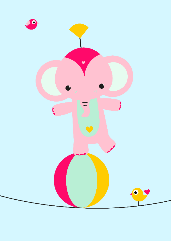Kinderkaart - Olifantje koorddansen - Kinderkaarten Kinderkaarten - Kinderkaart - Olifantje koorddansen