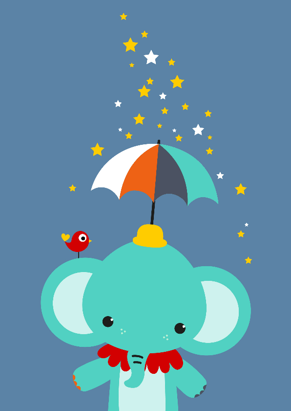 Kinderkaarten - Kinderkaart - Olifantje met paraplu en sterren
