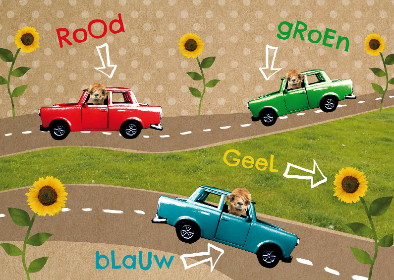 Kinderkaart retro auto's kleuren - Kinderkaarten Kinderkaarten - Kinderkaart retro auto's kleuren