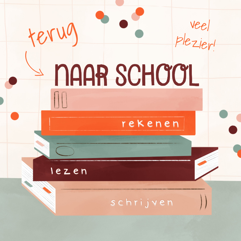 Kinderkaart terug naar school met stapel boeken - Kinderkaarten Kinderkaarten - Kinderkaart terug naar school met stapel boeken