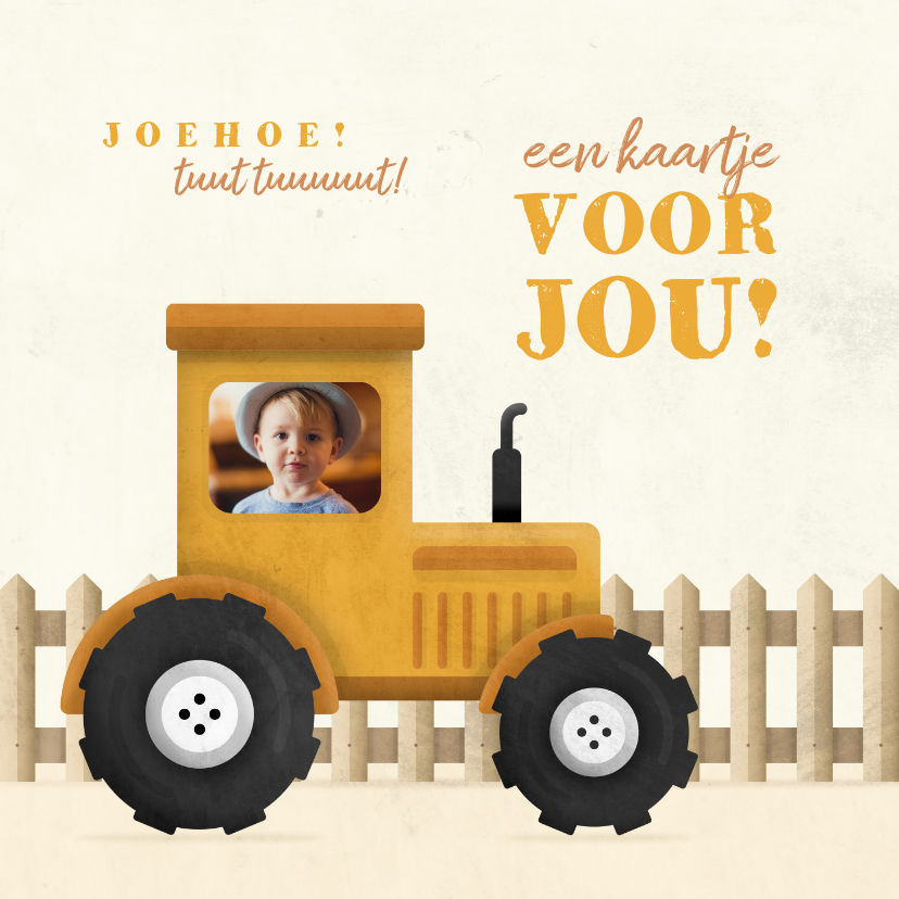Kinderkaarten - Kinderkaart tractor met foto en hekje
