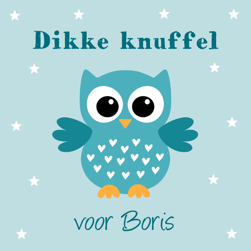 Kinderkaart uiltje sterren blauw - Kinderkaarten Kinderkaarten - Kinderkaart uiltje sterren blauw