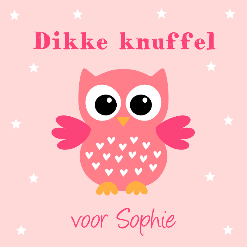 Kinderkaart uiltje sterren roze - Kinderkaarten Kinderkaarten - Kinderkaart uiltje sterren roze