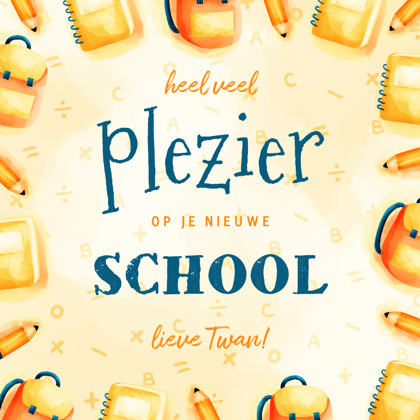 Kinderkaarten - Kinderkaart veel plezier op school met vrolijk kader
