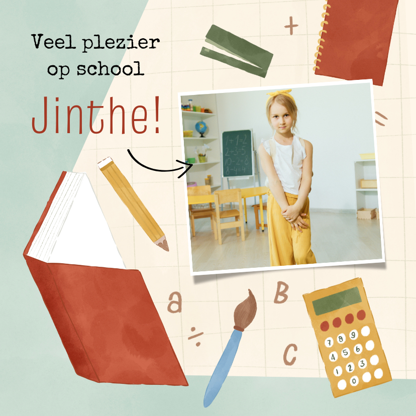 Kinderkaarten - Kinderkaart veel plezier op school spulletjes en foto