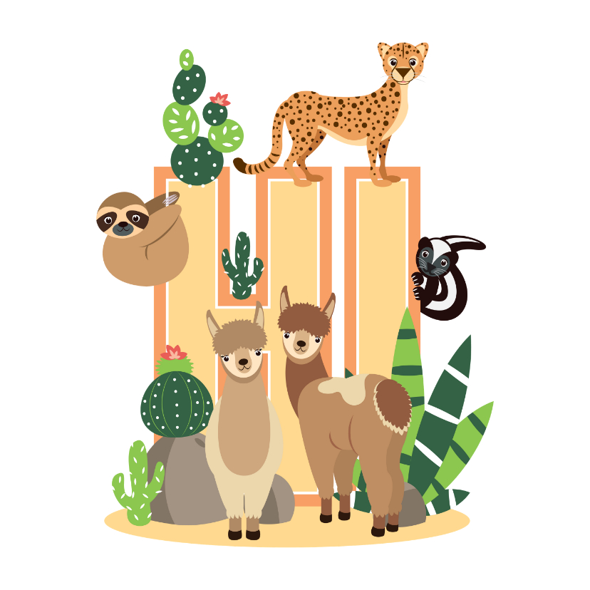 Kinderkaarten - Kinderkaartje met lieve dieren uit de woestijn die hi zeggen