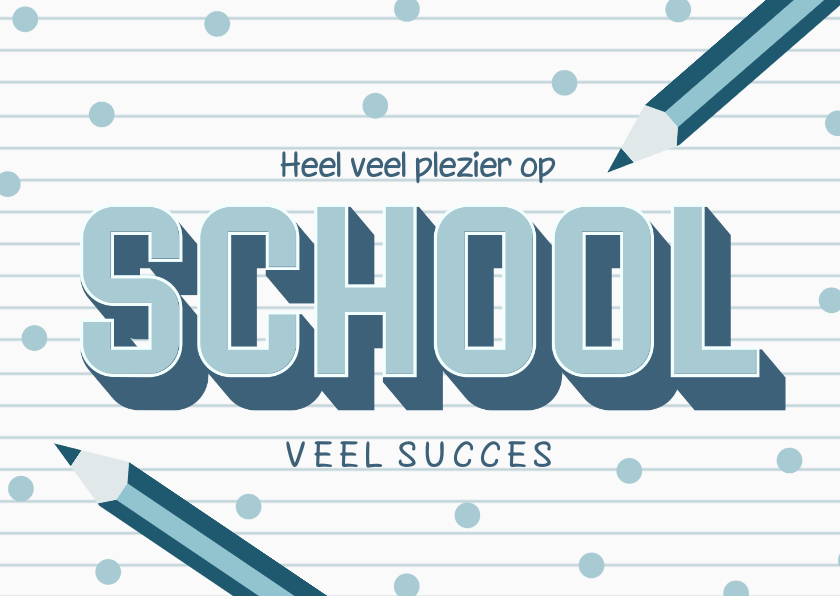 Kinderkaarten - Kinderkaartje veel plezier op school potloden blauw