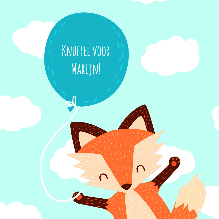 Knuffelvos met ballon - Kinderkaarten Kinderkaarten - Knuffelvos met ballon