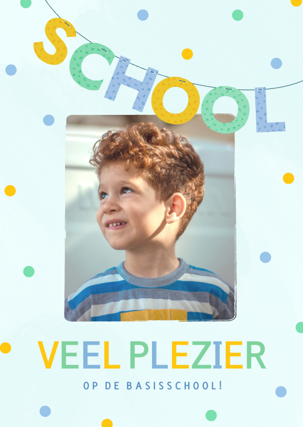 Kinderkaarten - Vrolijke blauwe kinderkaart veel plezier op school