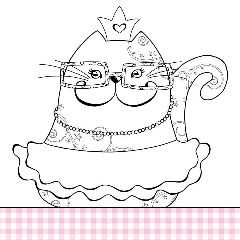 Kleurplaat kaart Kat Annabel - Kleurplaat kaarten Kleurplaat kaarten - Kleurplaat kaart Kat Annabel