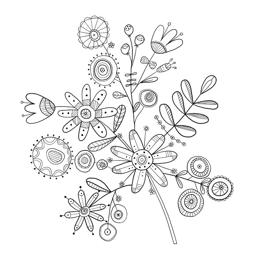 Kleurplaatkaart bloemenkaart handgetekend bloemen - Kleurplaat kaarten Kleurplaat kaarten - Kleurplaatkaart bloemenkaart handgetekend bloemen
