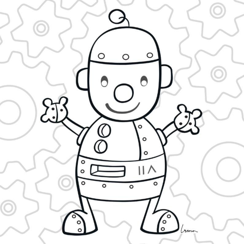 Robotje zwaait - Kleurplaat kaarten Kleurplaat kaarten - Robotje zwaait