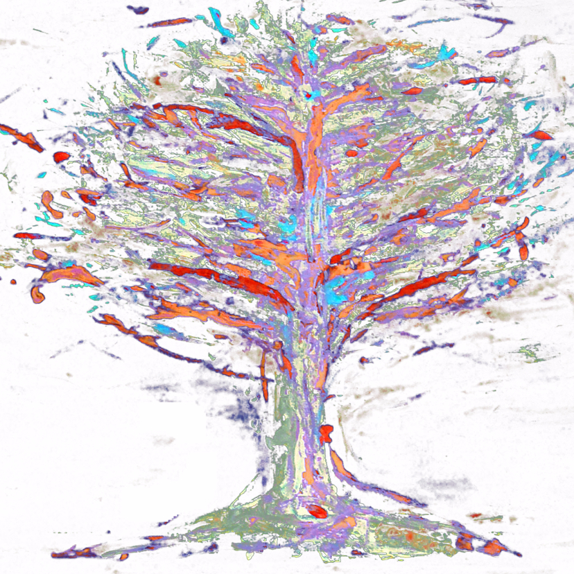Kunstkaarten - Abstracte boom in onstuimig weer