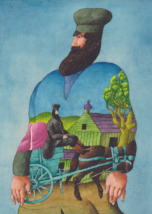 Kunstkaarten - Aparte kaart van man met baard met illustratie op kleding