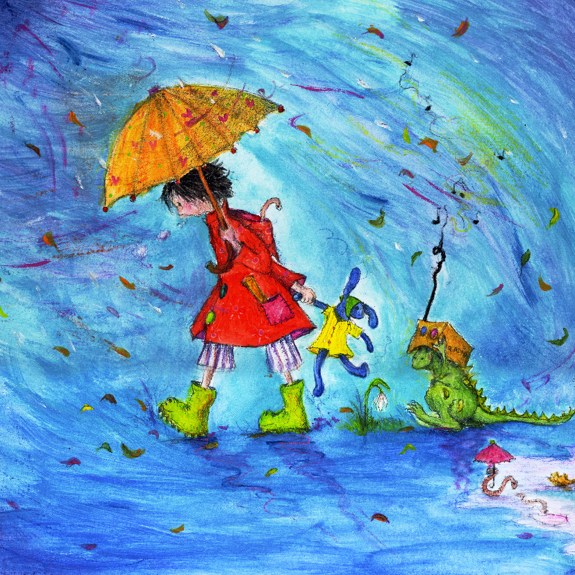 Beterschapskaart een regenachtige dag! - Kunstkaarten Kunstkaarten - Beterschapskaart een regenachtige dag!