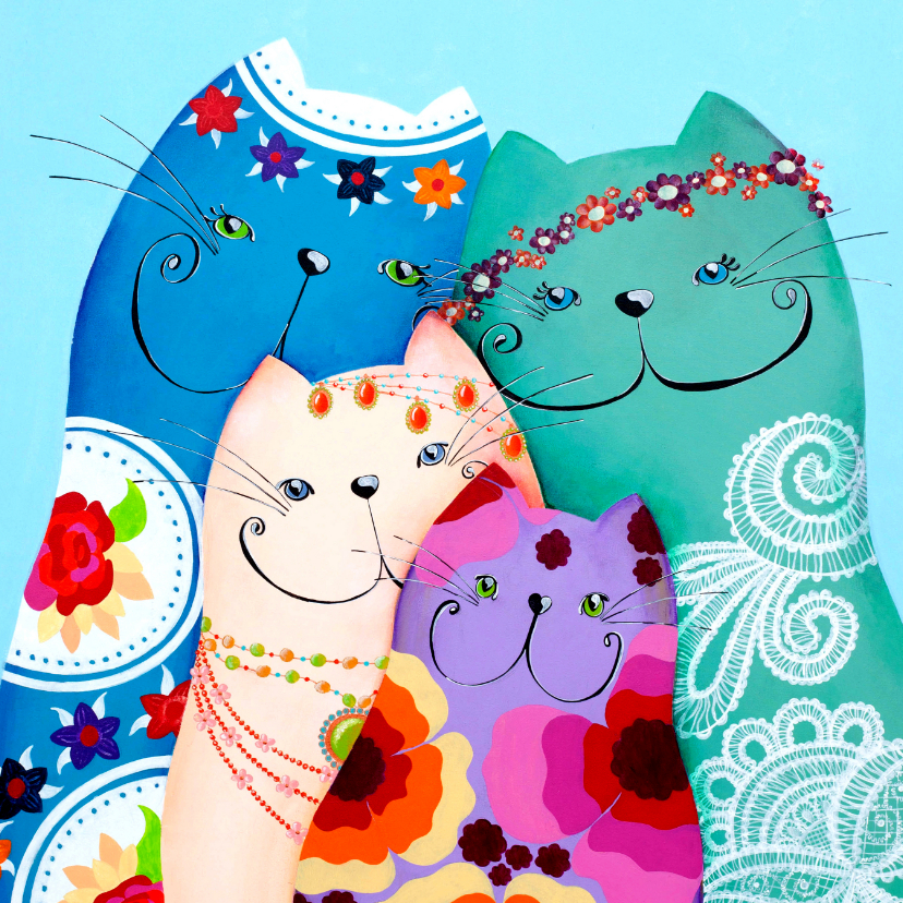 Dierenkaart bohemian katten - Kunstkaarten Kunstkaarten - Dierenkaart bohemian katten