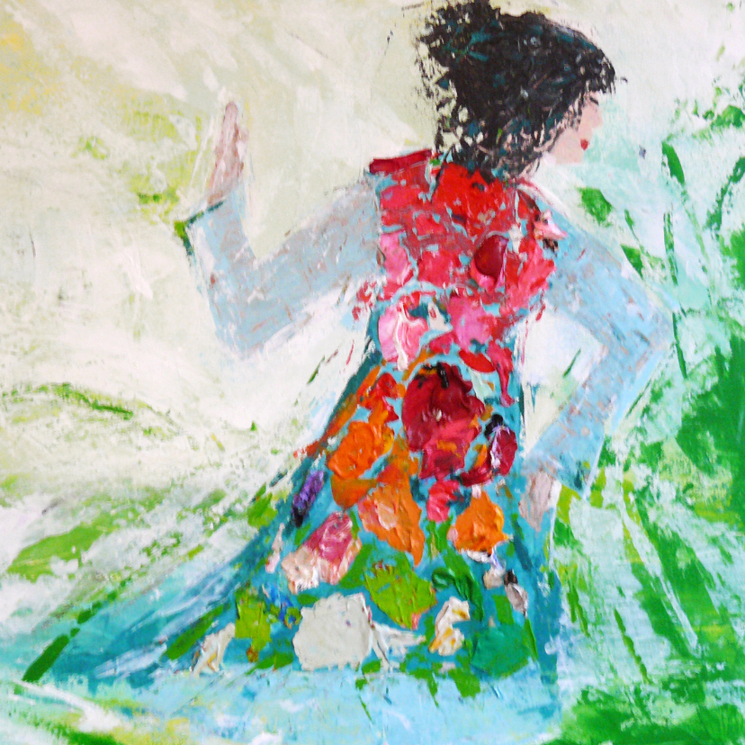 Geschilderde dame met kleurige jurk - Kunstkaarten Kunstkaarten - Geschilderde dame met kleurige jurk