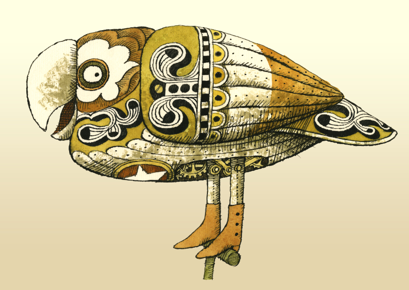 Kunstkaarten - Grappige vogel op een stokje