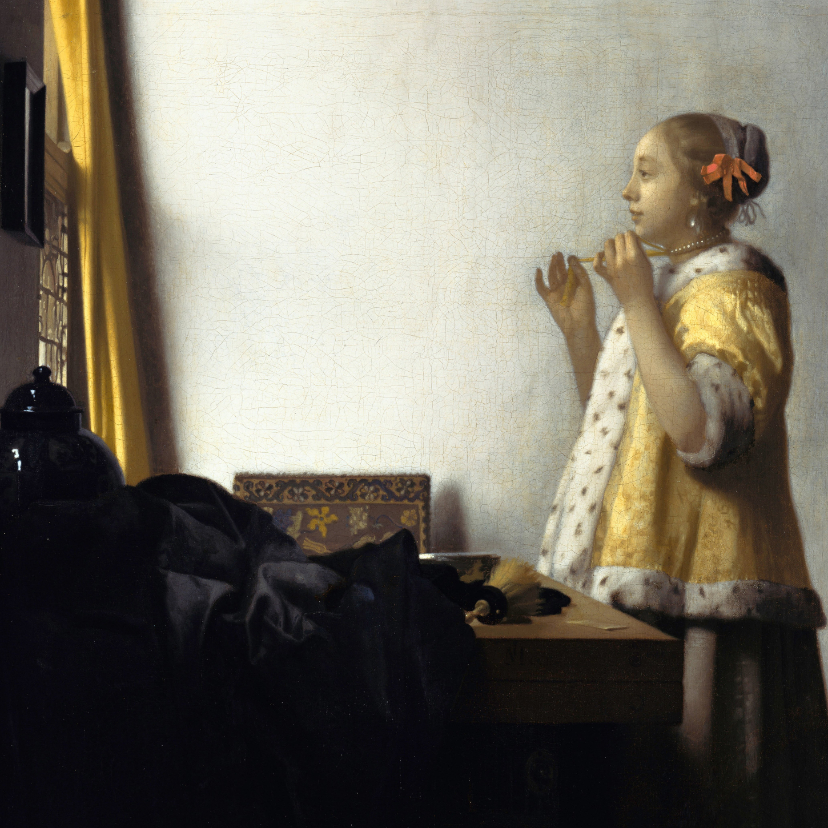 Kunstkaarten - Johannes Vermeer. Jonge vrouw met parelketting