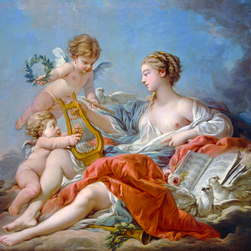 Kunstkaart Francois Boucher. Allegorie op de Muziek - Kunstkaarten Kunstkaarten - Kunstkaart Francois Boucher. Allegorie op de Muziek