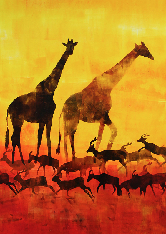 Kunstkaart giraffen en antilopes - Kunstkaarten Kunstkaarten - Kunstkaart giraffen en antilopes