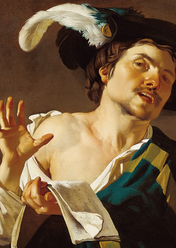 Kunstkaart van Dirck van Baburen. Zingende jonge man - Kunstkaarten Kunstkaarten - Kunstkaart van Dirck van Baburen. Zingende jonge man