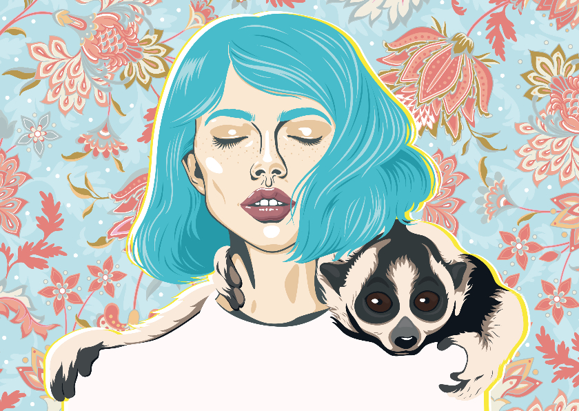 Kunstkaart van een vrouw met loris om haar hals - Kunstkaarten Kunstkaarten - Kunstkaart van een vrouw met loris om haar hals