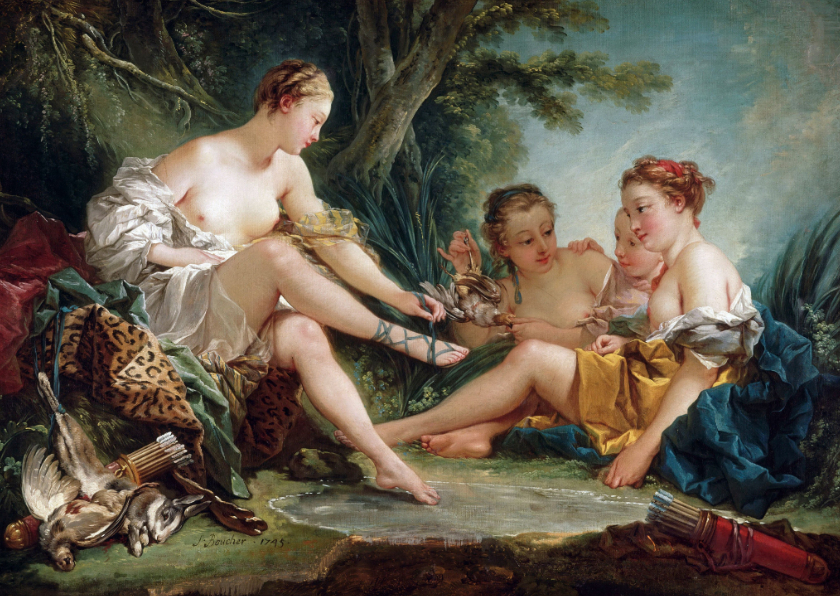 Kunstkaart van Francois Boucher. Diana na de jacht - Kunstkaarten Kunstkaarten - Kunstkaart van Francois Boucher. Diana na de jacht