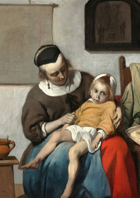Kunstkaart van Gabriel Metsu. Het zieke kind - Kunstkaarten Kunstkaarten - Kunstkaart van Gabriel Metsu. Het zieke kind