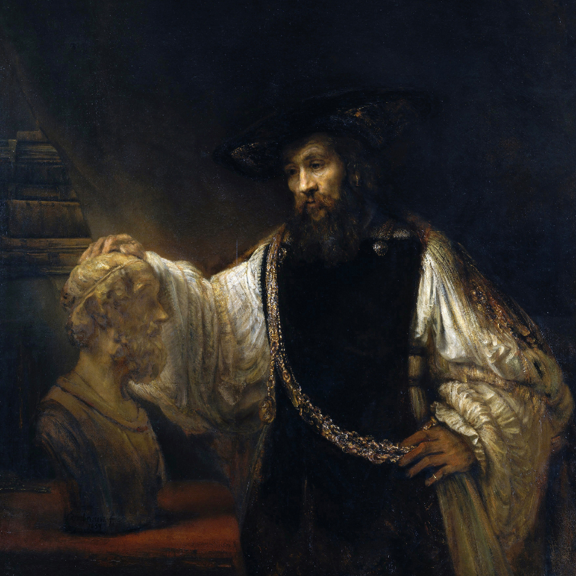 Kunstkaart van Rembrandt van Rijn. Aristoteles met de buste - Kunstkaarten Kunstkaarten - Kunstkaart van Rembrandt van Rijn. Aristoteles met de buste
