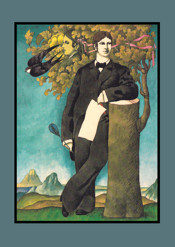 Kunstkaarten - Originele kaart met een man een boom en een zwaluw