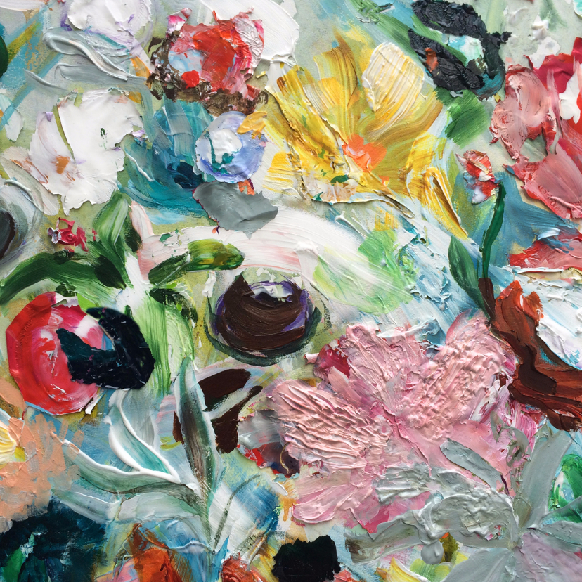 Schilderij Bloemen geel rood - Kunstkaarten Kunstkaarten - Schilderij Bloemen geel rood