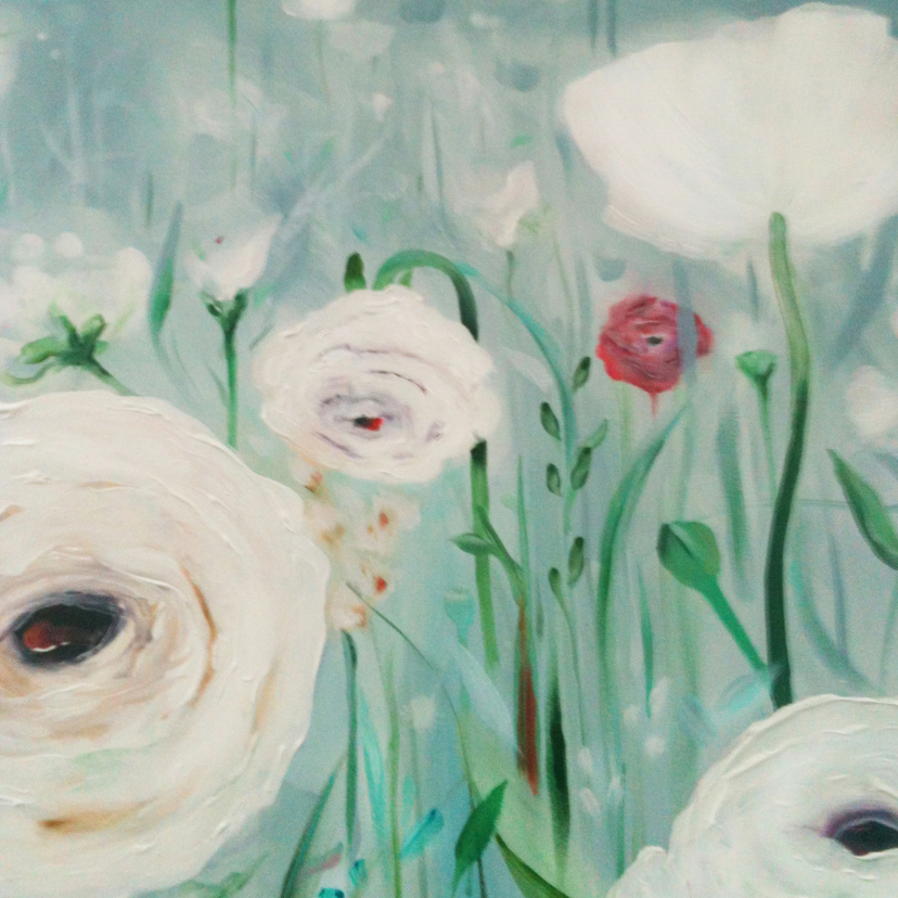 Kunstkaarten - schilderij bloemen in mist