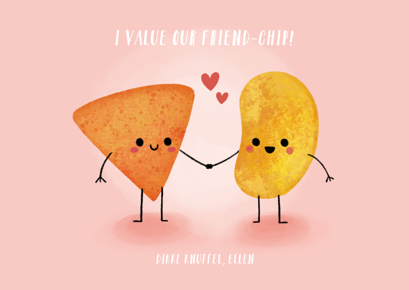 Liefde kaarten - Grappige liefdeskaart "friend-chip" met chips illustratie