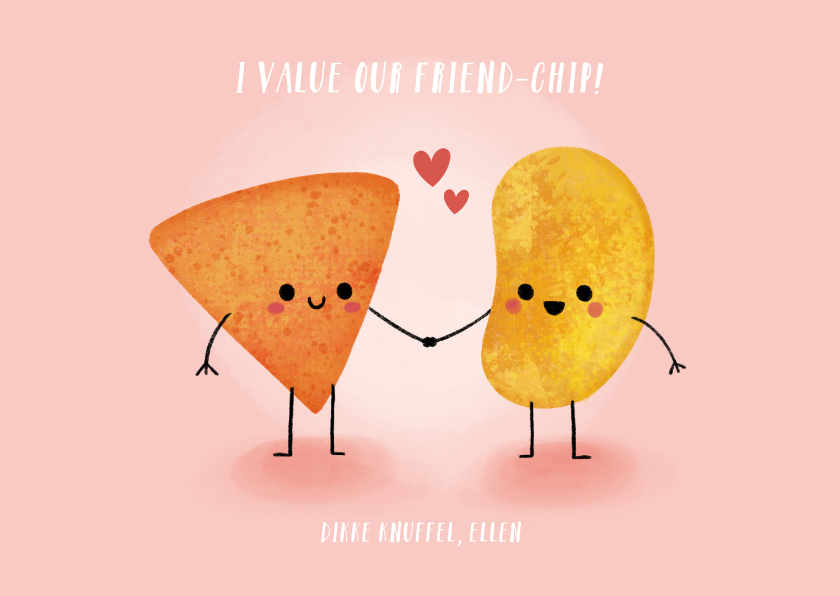 Grappige liefdeskaart "friend-chip" met chips illustratie - Liefde kaarten Liefde kaarten - Grappige liefdeskaart "friend-chip" met chips illustratie