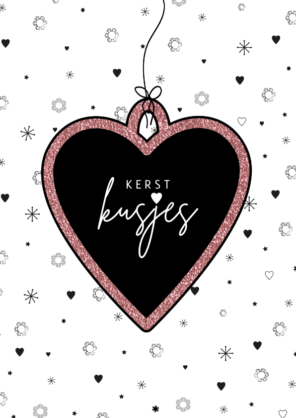 Liefde kaarten - Kusjes zwart-wit hartjes met kerst kusjes