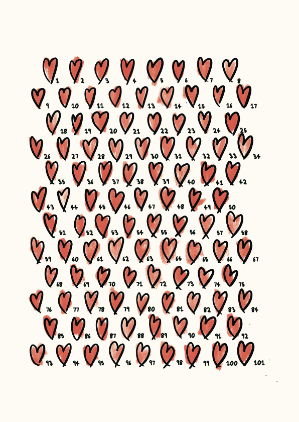 Liefde kaarten - Liefde kaart 101 hartjes voor jou