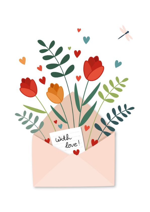 Liefde kaarten - Liefde kaart envelop met bloemen