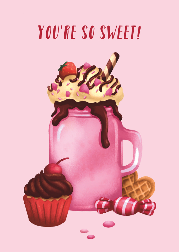 Liefde kaarten - Liefde kaart met cupcake en snoepjes