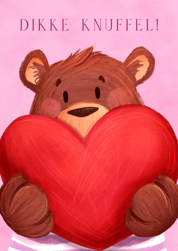 Liefde kaarten - Liefde kaart met een beer die een groot hartje vasthoudt 