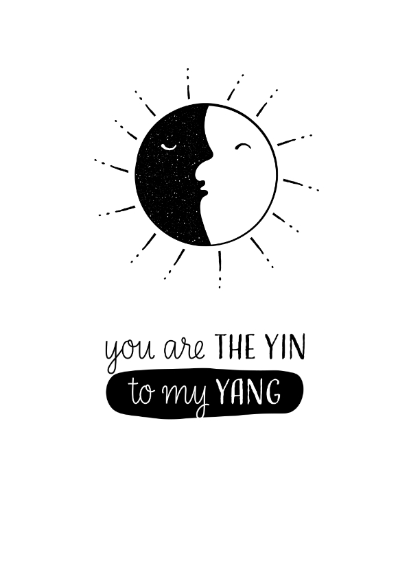 Liefde kaarten - Liefde kaart met yin-yang illustratie en leuke tekst