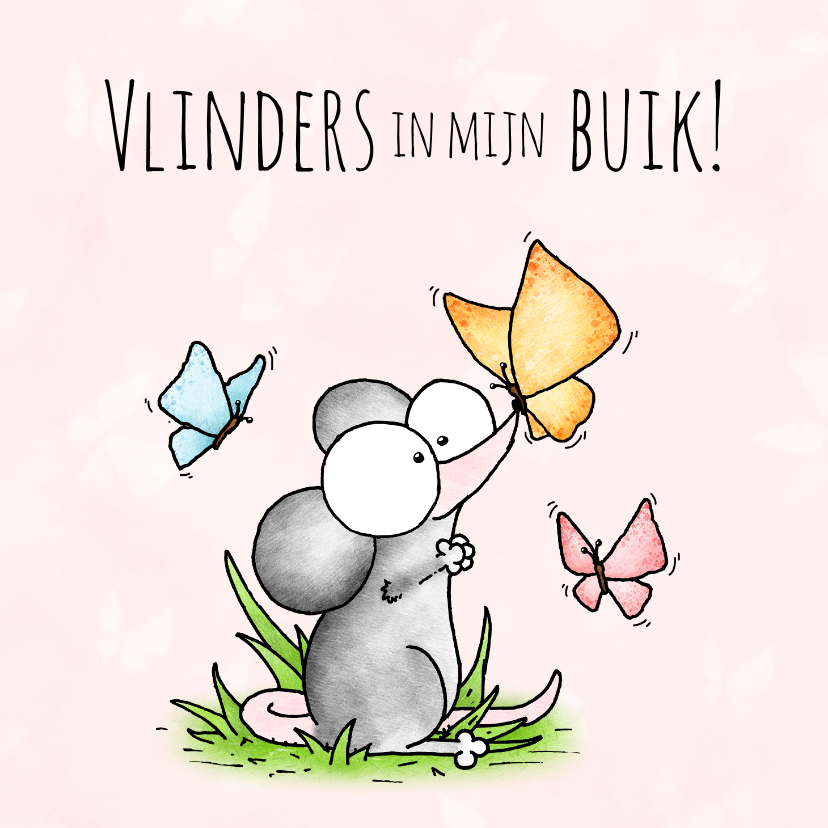 Liefde kaart muisje vlinders in mijn buik - Liefde kaarten Liefde kaarten - Liefde kaart muisje vlinders in mijn buik