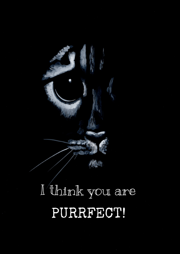 Liefde kaarten - Liefde kaarten poezenkop in het donker purrfect