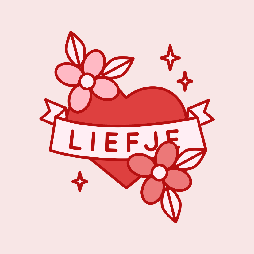 Liefde kaarten - Liefdekaart liefje in tattoo style illustratie roze rood