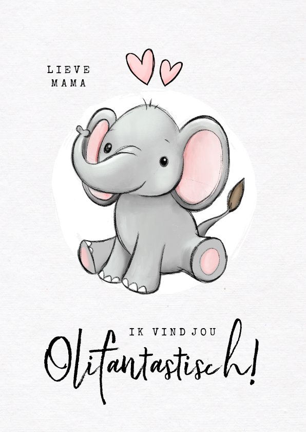 Liefde kaarten - Liefdekaart olifant fantastisch humor kind hartjes